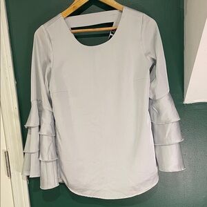 Elegant Light Gray Ruffle Sleeve Blouse